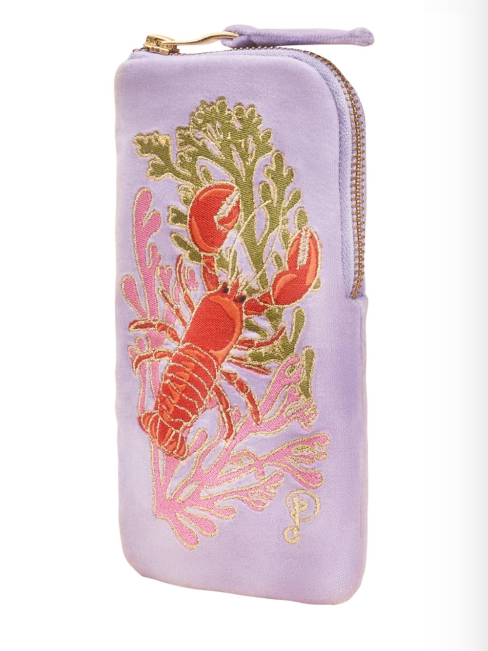 Powder Lobster Buddies Sunglasses Pouch Case Bag Velvet Lavender Embroidered